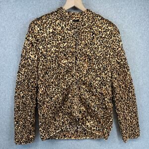 Adressing Jacket Womens Medium Brown Black Leopard Sequins Crinkle Embellish